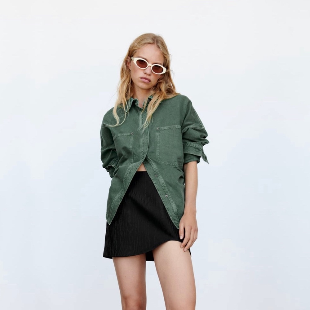 Zara Green Button Down Shirt for Women
